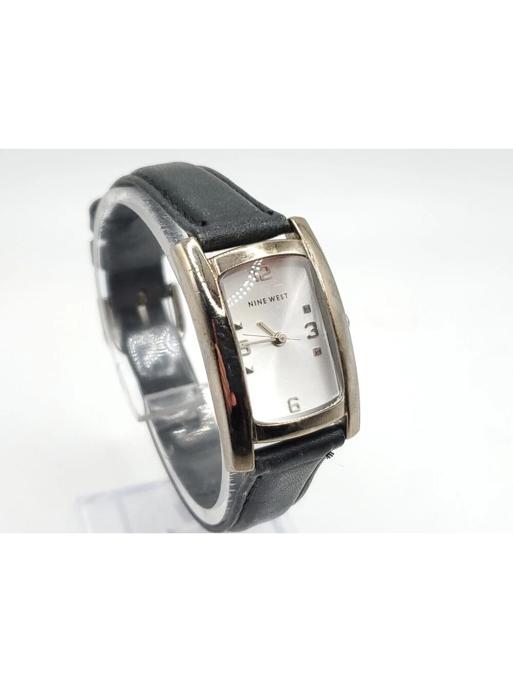 Nine West Quartz 27mm Womens Watch New Battery Silver Tone Rectangle